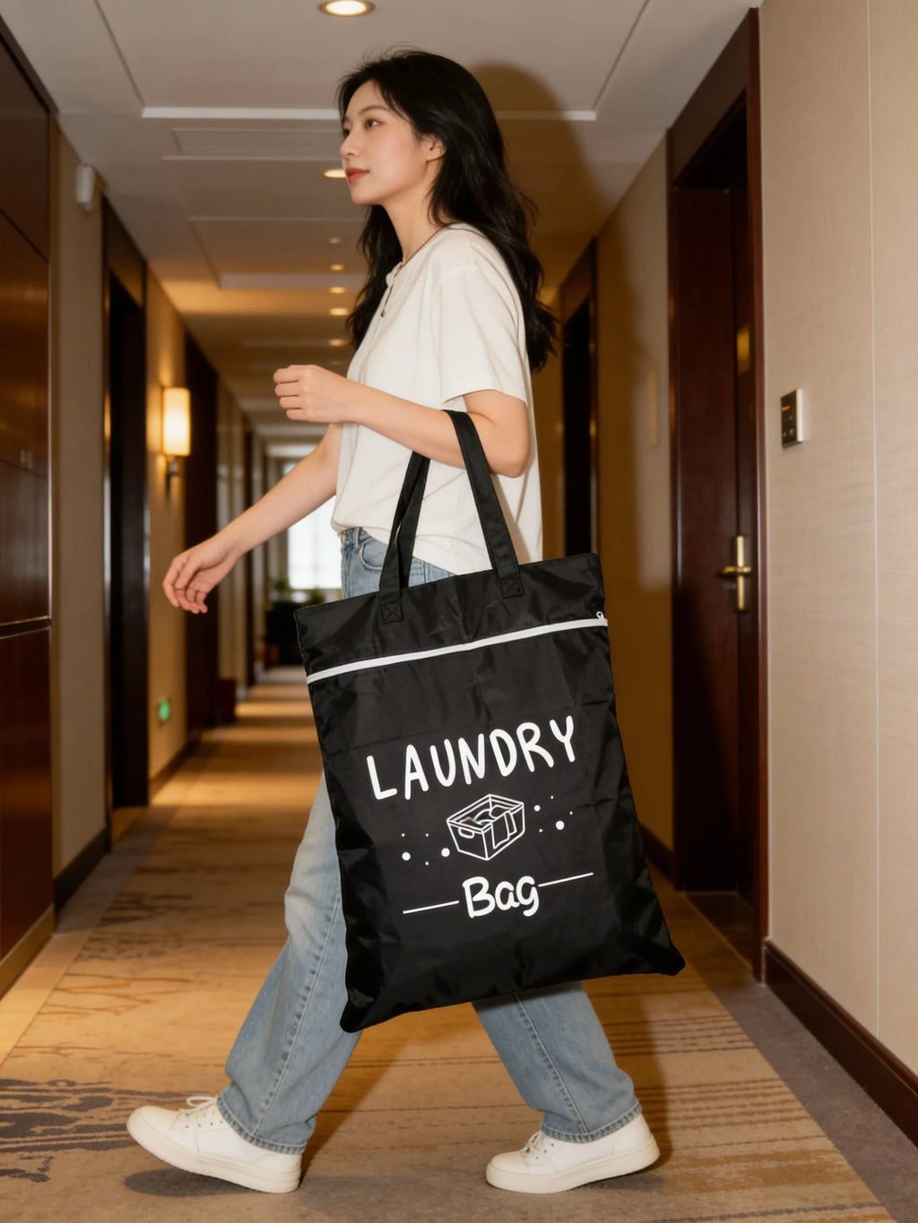 Travel Laundry Bag 48×58cm – Zippered, Washable & Foldable