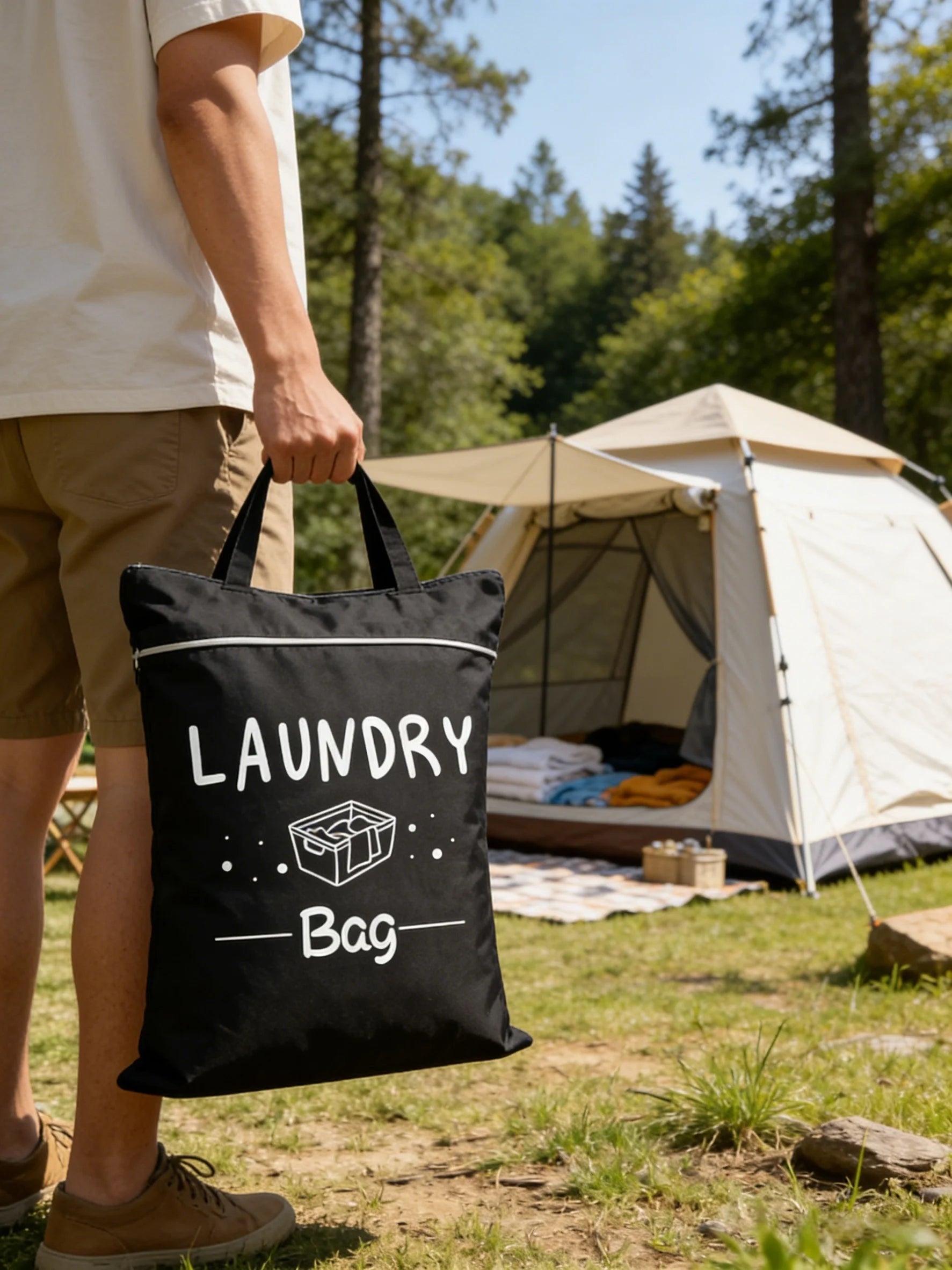 Travel Laundry Bag 48×58cm – Zippered, Washable & Foldable